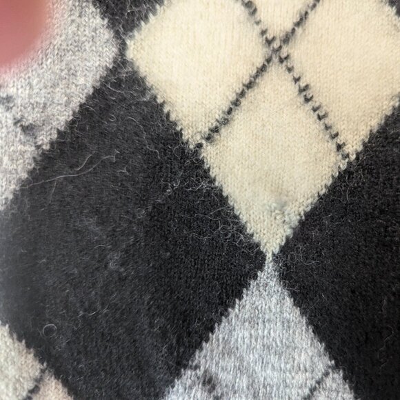 *FLAW Brooks Brothers 346 Argyle Sweater Black/Gray/Cream *M XS 100% Merino Wool - Picture 8 of 11